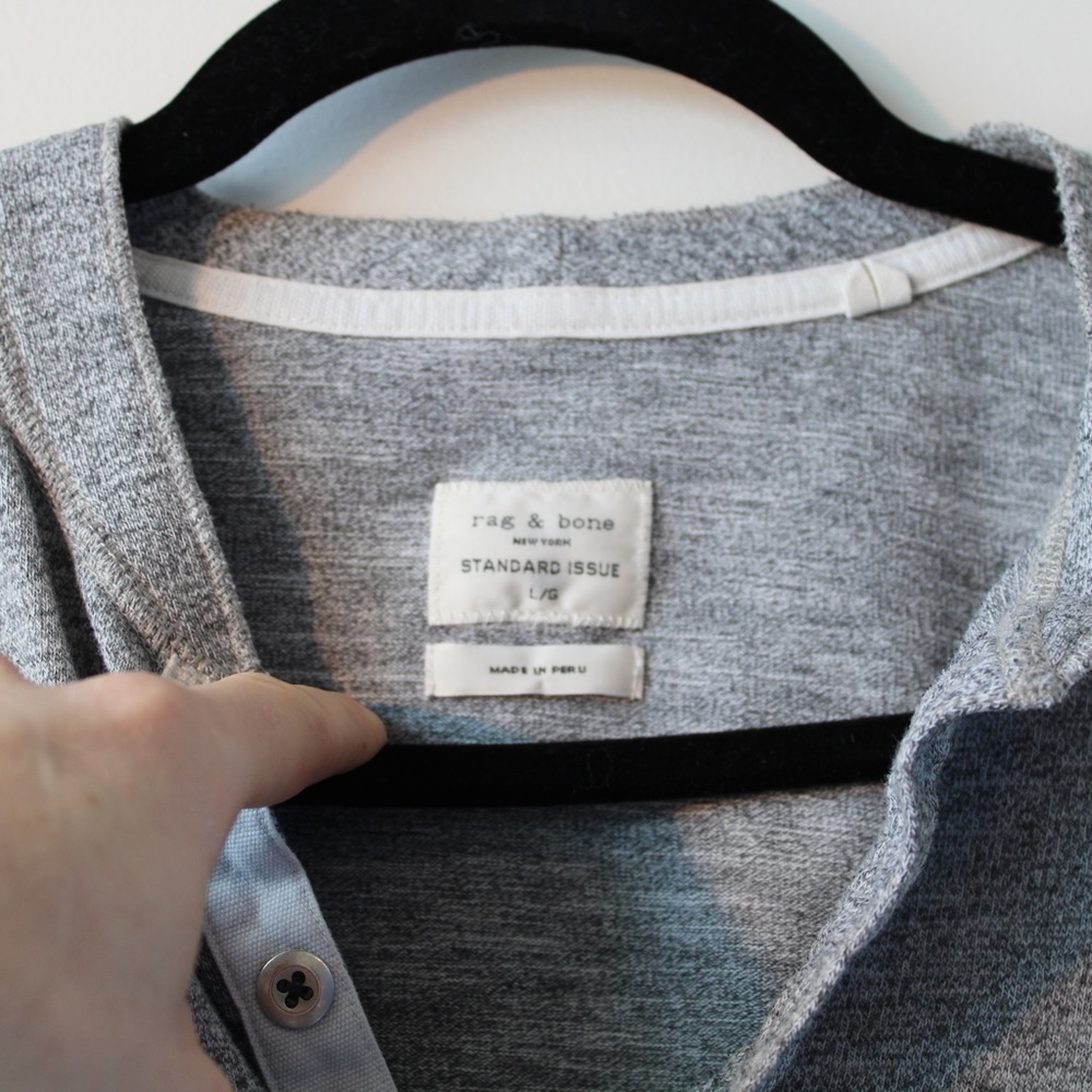 rag & bone Mens Large Light Gray Long Sleeve Henley - Picture 3 of 4